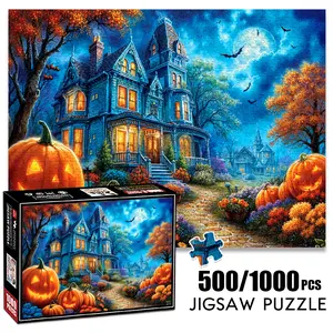 1pc 1000 piece adult puzzle 70x50cm Halloween - Themed Haunted House with Jack - O - Lanterns and Bats 500 pieces paper jigsaw puzzle suitable for DIY creative games for adults and families, bi