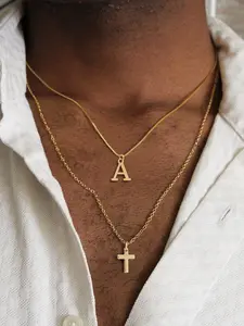 Men's Letter & Cross Pendant Necklace, Coptic Cross Necklace, Initial Letter Necklace, Fashion Jewelry for Party, Daily Clothing Decor, Trendy All-match & Exquisite Jewelry for Birthday Gift
