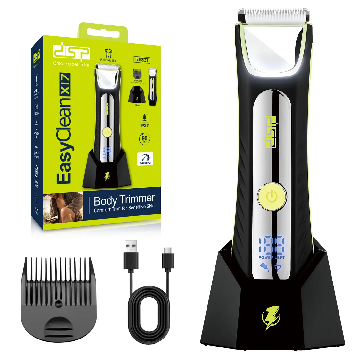 DSP Groin Trimmer for Men, Ball Trimmer, Body Hair Groomer, Waterproof Electric Razor for Men's Private Area, Shaver for Balls and Pubic Hair