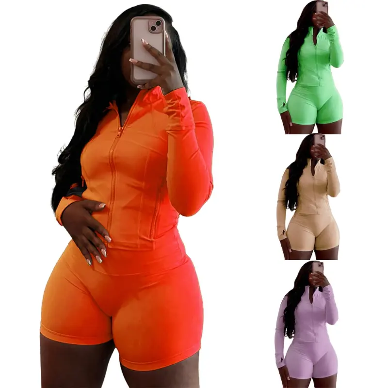 sets women Sexy Two  Sets Women Clothing Activewear Loungewear Gym Fitness Sets Zip up Jacket and Shorts Set Tracksuit Outfits