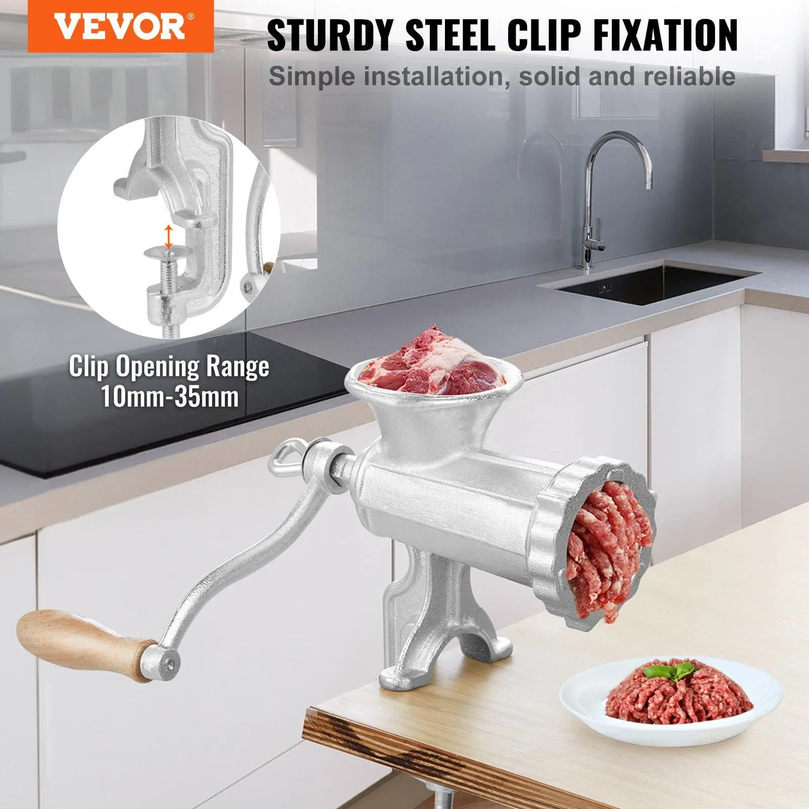 【Fallpicks】VEVOR Cast Iron Manual Metal Meat Grinder, Heavy-Duty Hand Mince Meat Machine with Steel Clamp, 1 Cutting Blade, 2 Plates, 3 Sausage Tubes for Kitchen Tasks, Versatile Options for Beef/Peppers/Mushrooms