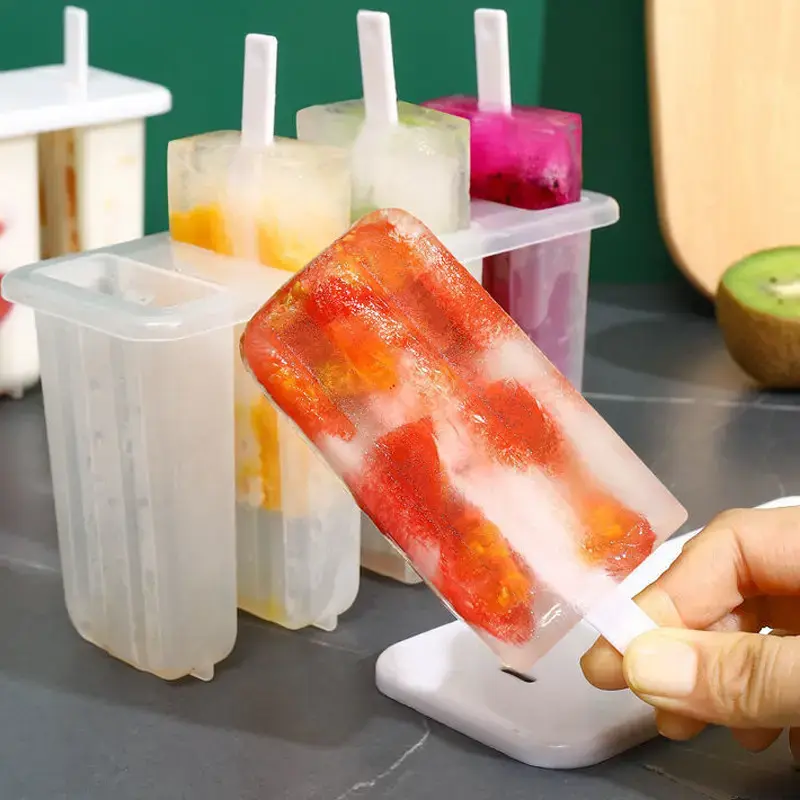 2pc 4-in-a-row old popsicle mold with cover Freezer Frost Ice Mold for household children's cute popsicle and ice cream molds Kitchen Gadgets