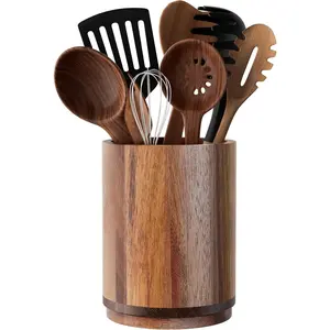 Utensil Holder, Acacia  Kitchen Utensil Holder for Countertop, 360Rotating Cooking Utensil Crock for Kitchen Counter, 7.2" Large Utensil Organizer for Spatula