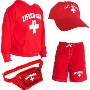 LIFEGUARD Officially Licensed Mens Halloween Costume Combo Pack Hoodie, Shorts, Hat, Fanny Pack