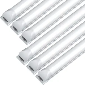 8Pcs  8FT LED Shop Lights, Linkable T8 LED Tube Lights 72W 6500K Bright Cool White, 8 Foot Integrated LED Light Fixture, Frosted Milky Cover, for Garage, Wareshouse, Workshop, Workbench