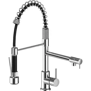 Kitchen Faucet with Pull-Down Spray Head, High Arc Faucet, Pull Out Faucet, Stainless Steel Single Handle Cold Hot Dual Control Spring Tap, Ideal for Kitchen RV Camper Laundry Room