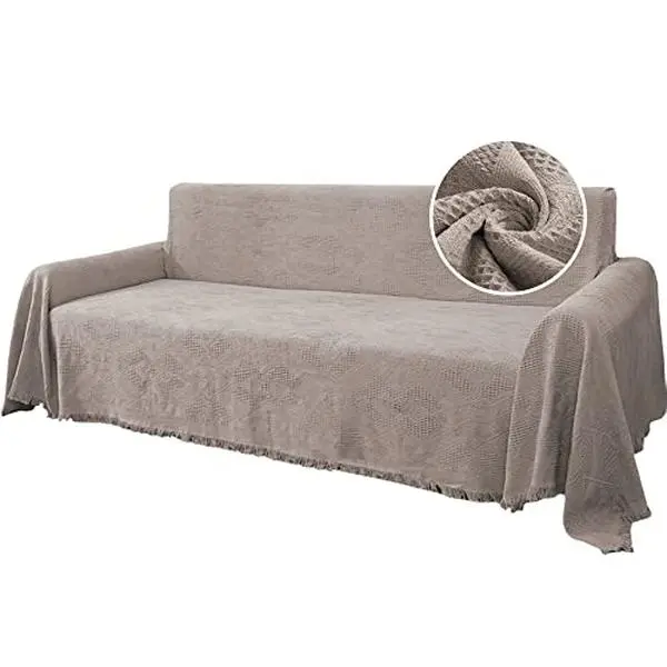 H.VERSAILTEX Cotton Sofa Covers Couch Cover Sofa Slipcover for Most Shape Sofas, Feature Thick Woven Jacquard Seamless with Tassels, Multi-Use Decorative for Couch (XX-Large: 91" x 134", Sand)