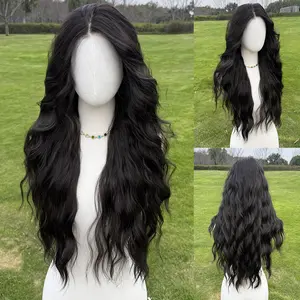 SMILCO 28-Inch Luxury Black Low Density Pre-Cut Pre plucked Wig Futura Layer Cutted Medium Curly  Glueless Natural Hairline Synthetic 13*6 Lace Front Newtype 2.0 SM9801