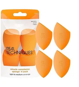 Real Techniques Miracle Complexion Sponge, Makeup Blender for Liquid and Cream Foundation, Full Coverage, Streak-Free Professional Makeup Tool, Cruelty Free, Vegan, Latex Free, 4 Count