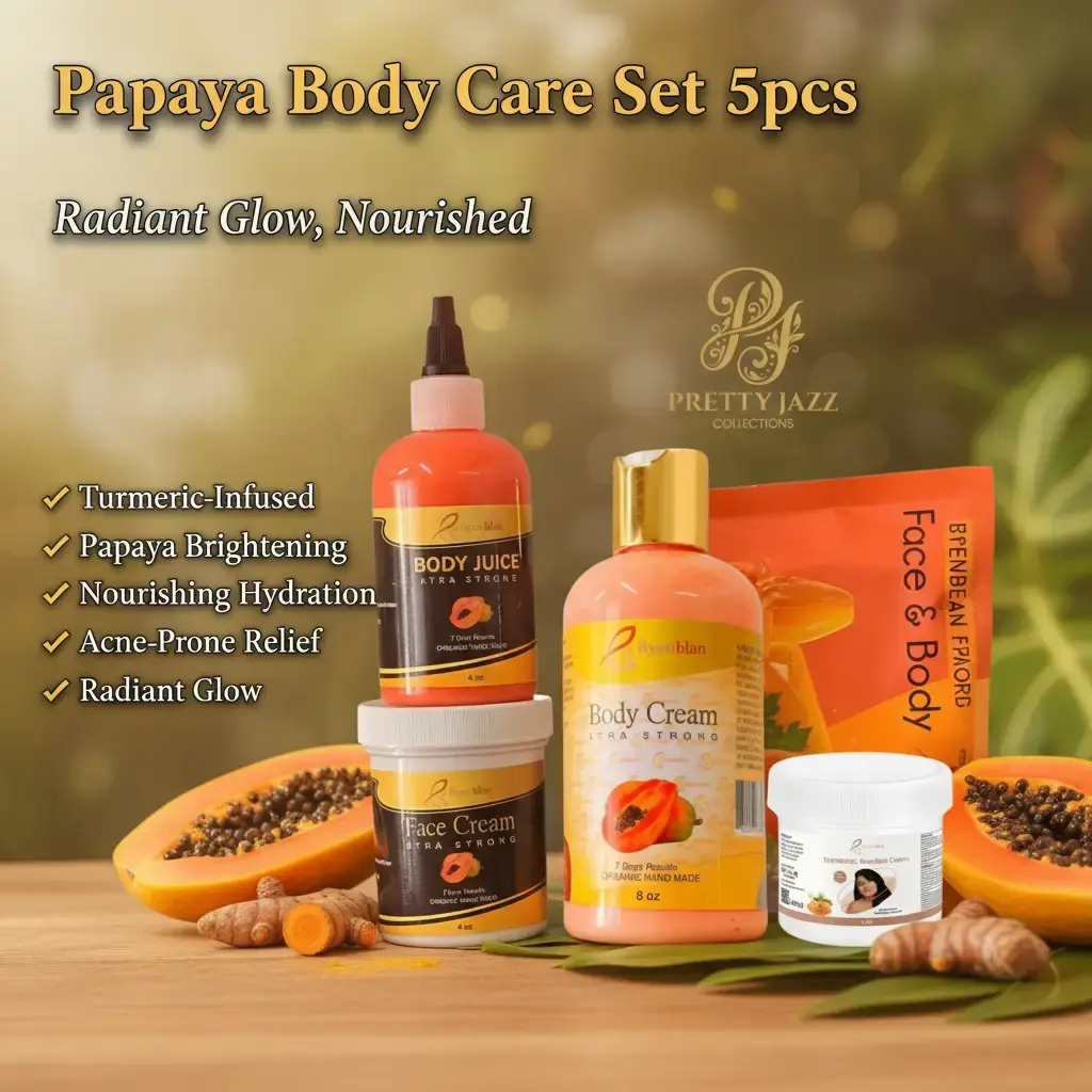 BYENBLAN 5 Piece Papaya Body Care Sets with Turmeric, Nourishing Face & Body Creams & Soap, Hydrating Moisturizer for Acne Prone Skin, Cleansing