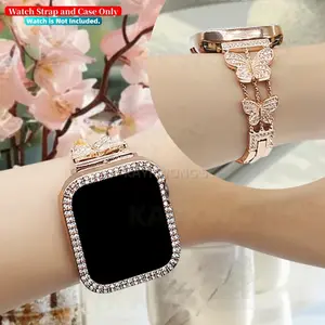 KAYKWONG'S 1 Butterfly Design Imitation Diamond Watch Band and 1 Shiny Simulated Diamond Watch Case, Fashionable Watch Band for Women for Apple Watch Series 11/10/9/8/7/6/5/4/3/2/1/Ultra, 38mm/40mm/41mm/44mm/45mm/46mm/49mm Smart Watch Accessories
