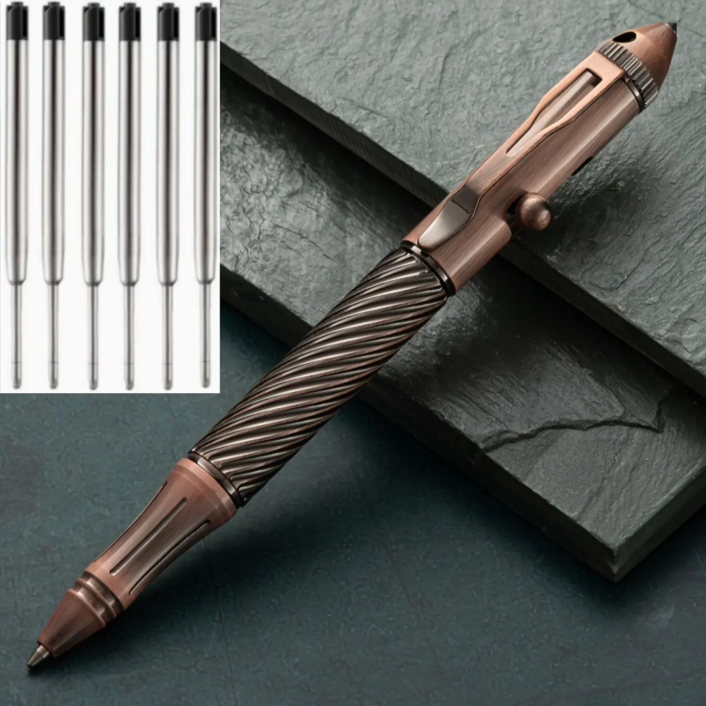 7-piece signature pen set, brass material, ballpoint pens, tungsten steel tips, heavy metal feel, retro design, for business and office, rotating retractable mechanism, suitable for students and organizations, holiday gifts—Valentine’s Day, back-to-school