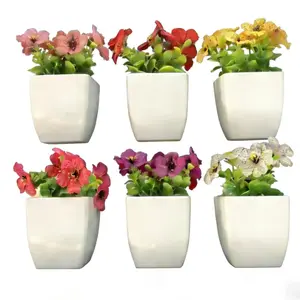 6 Piece Set Realistic Mini Artificial Plants, Vibrant Faux Flowers, Artificial Potted Flower, Indoor Office Desk Room Farmhouse Bathroom Decor, Home Decoration Plant Pots
