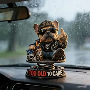 Funny Resin Nodding Dog Statue, Stable Bull Terrier Figurine for Car Dashboard, Easy Placement Tree Stump Decorative Ornament
