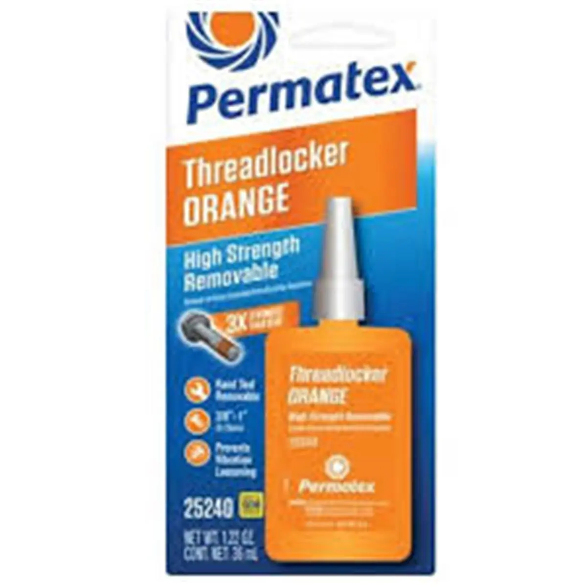 Permatex PA25240 Heavy Duty Industrial Hybrid Orange Removable Threadlocker - 3x Strength of Blue, 35 ml, No Heating Required, High Vibration Resistant, Prevents Loosening, for Automotive Power Sports Hand Tools Assembly & Repair, Adhesive