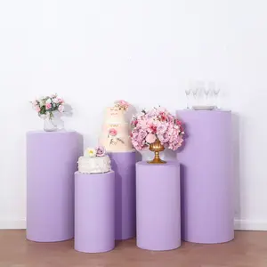 Set of 5 Lavender Cylinder Stretch Fitted Pedestal Pillar Prop Covers, Spandex Plinth Display Box Stand Covers - 160 GSM
