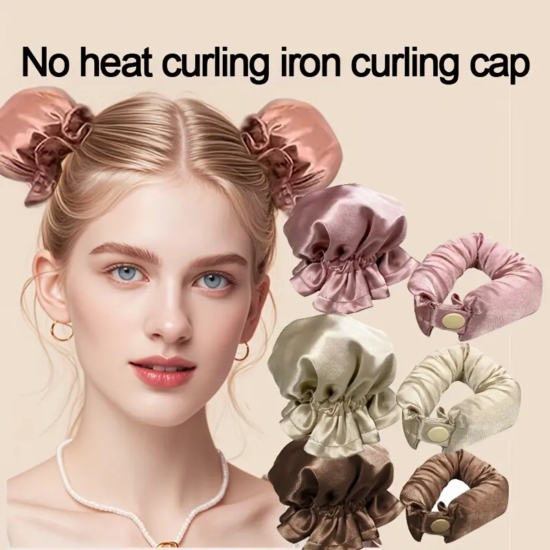 6-piece set of heatless curling irons with satin curling caps for creating beautiful curls without heat damage
