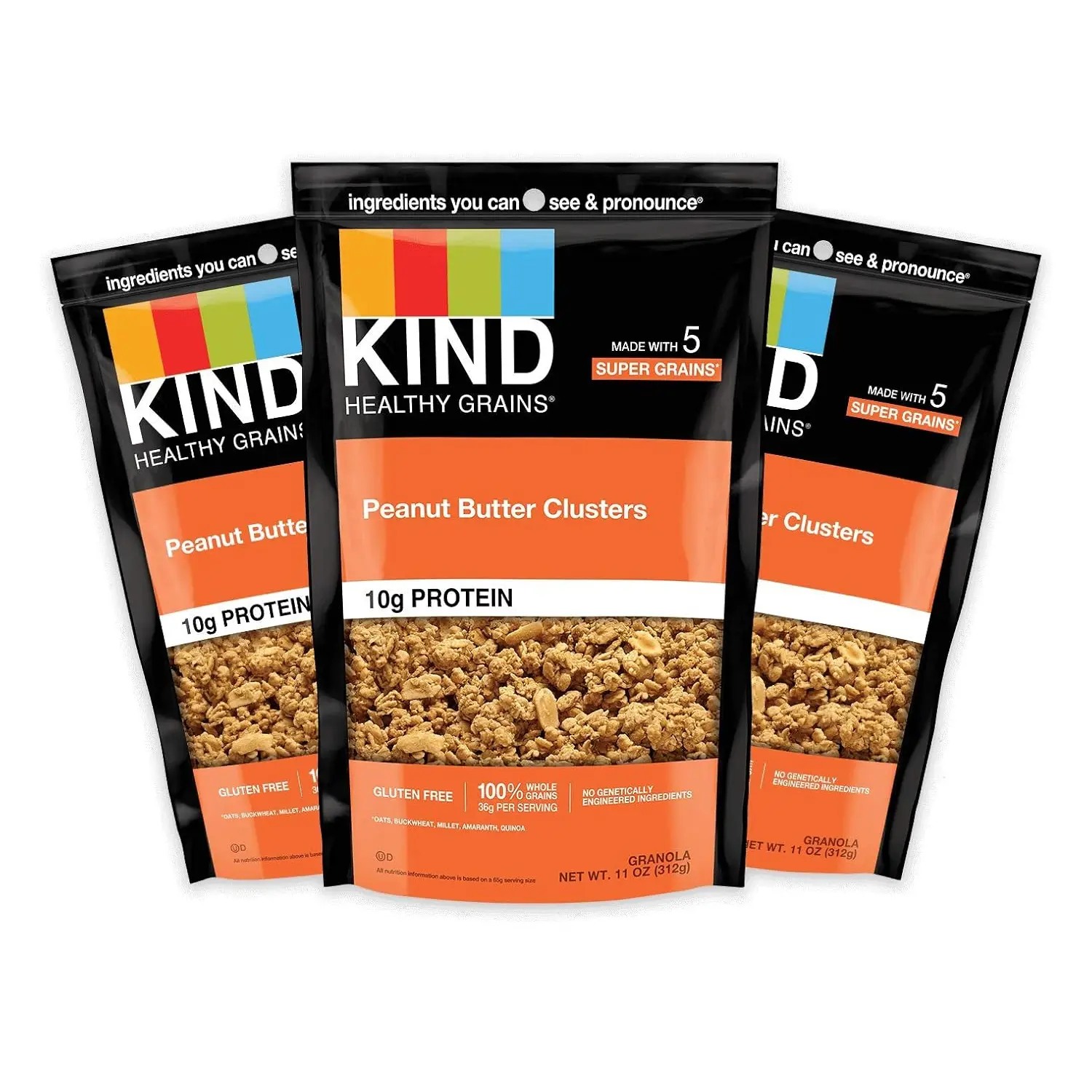 KIND HEALTHY GRAINS Granola, Healthy Snack, Peanut Butter Clusters Protein, 10g Protein, 11 OZ, 3 Count