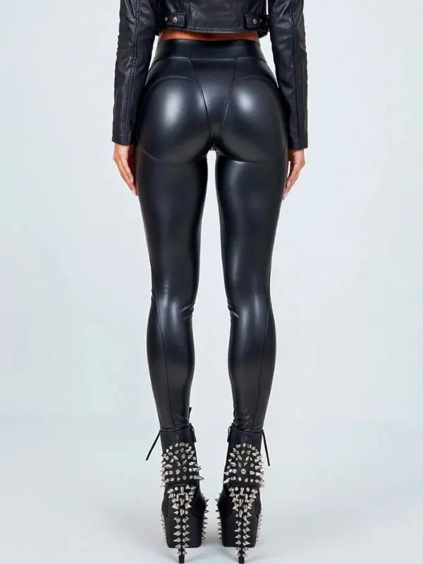 (RUN SMALL,PLEASE SIZING UP)ZASWUA Female Faux Leather Push-Up Zipper Leggings Womenswear Bottom, Everyday, Spandex