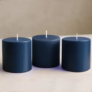 6-Pack Unscented Dripless Pillar Candles – 3"x3" Navy Blue Paraffin Wax with Smokeless Cotton Wicks, Clean & Long-Lasting 30-Hour Burn