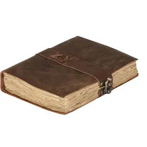 Vintage Leather Journal Handmade Deckle Edge Paper Bound Journaling Writing With C-Lock Closure 7x5