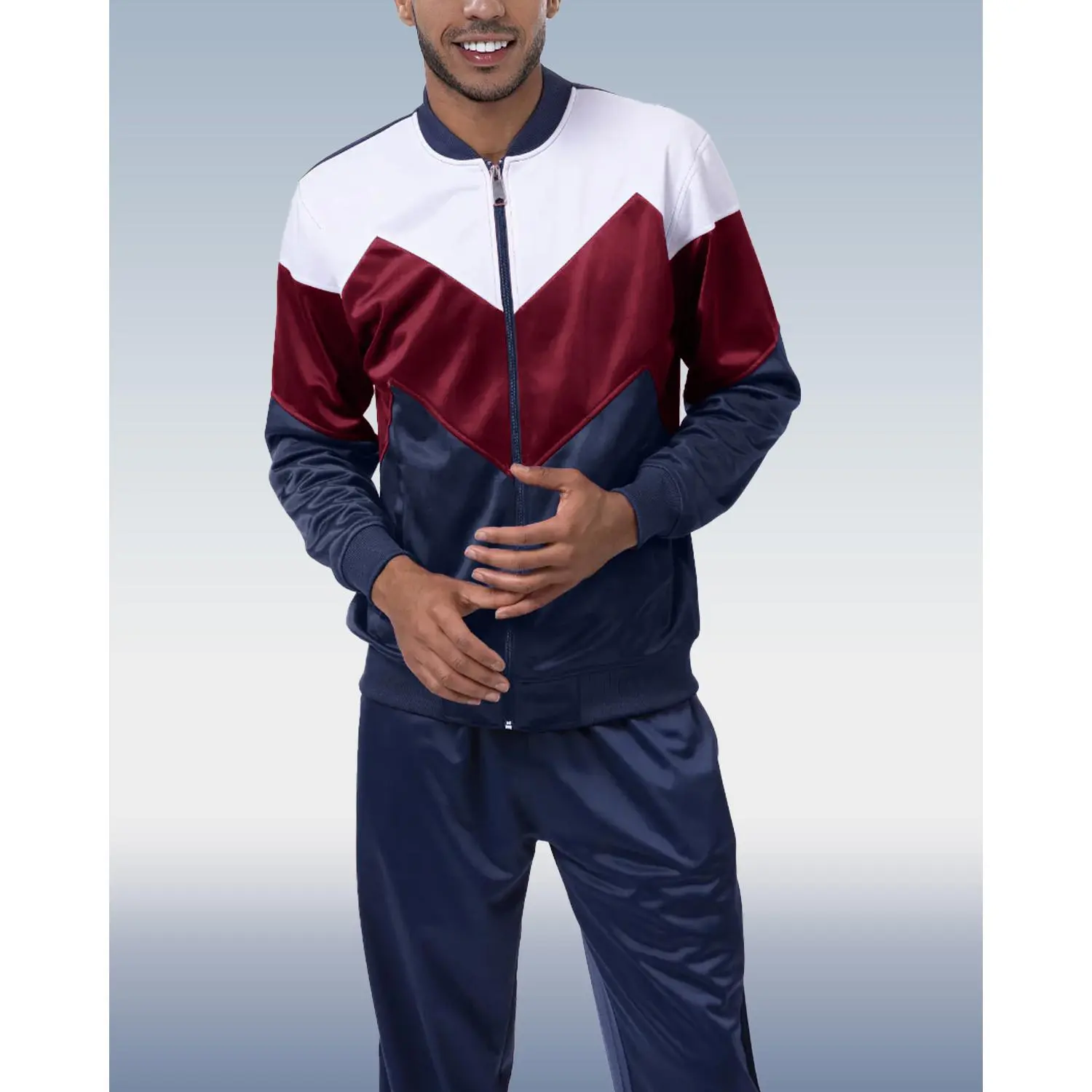 Men's Sporty Style Outfits Long Sleeve Thermal Lined Tracksuit Uniform for Spring and Autumn Casual Sports Stand Collar Suit-color Matching Sportswear