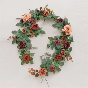 Artificial Rose Flower Runner Rustic Flower Garland Floral Arrangements Wedding Ceremony Backdrop Arch Flowers Plants Ornaments Decor Decorative Fruit