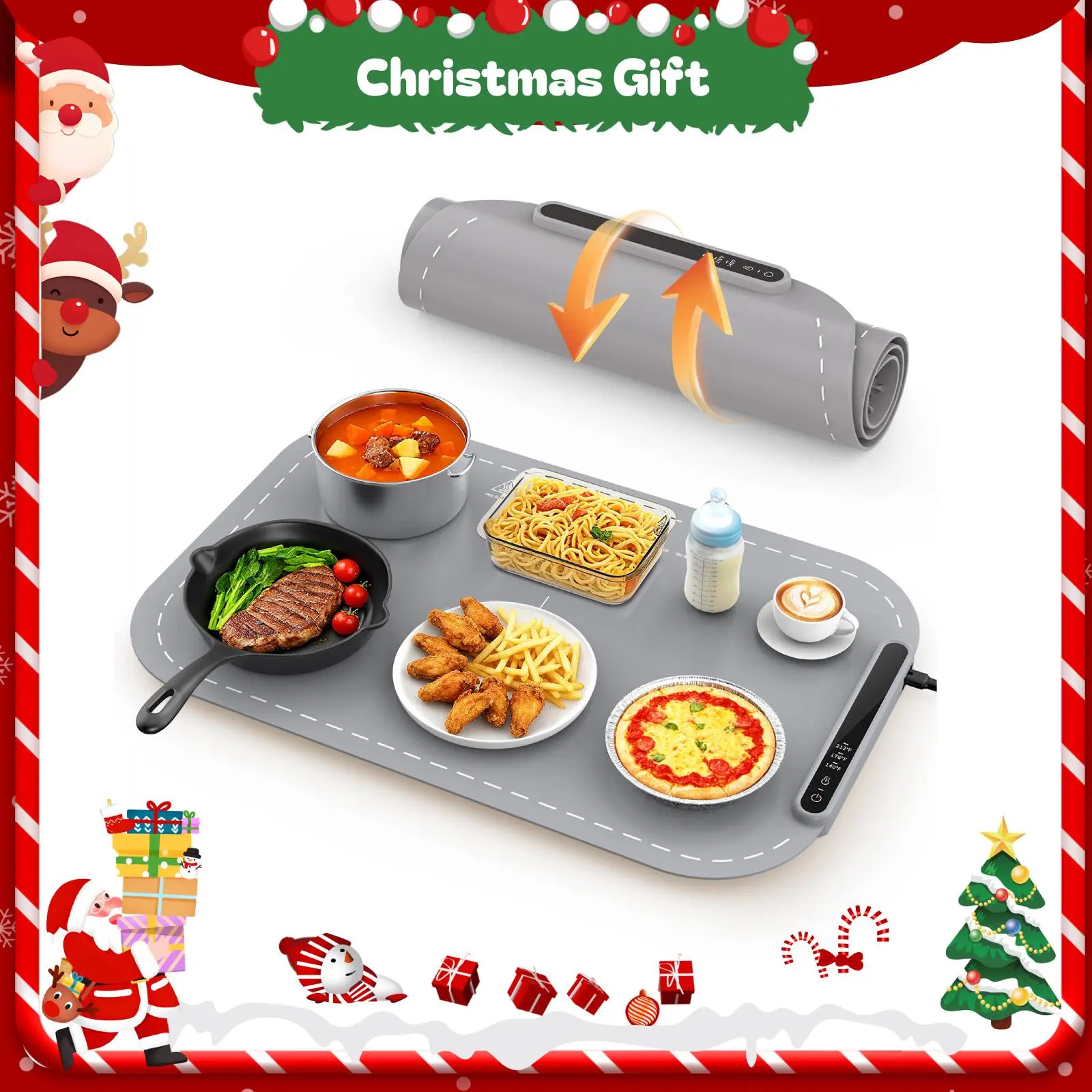 COWSAR Warming Mat for Food, Fast Heating Food Warming Mat with 3 Heat Levels, Auto Power-Off & Roll-Up Design, Multi-Functional Silicone Heat Pad for Home, Parties & Daily Use