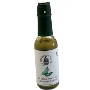 Hub City Pepper Company Pickle & Roasted Poblano Pepper Sauce - 5 fluid ounces - Flavorful Hot Sauce for Dipping
