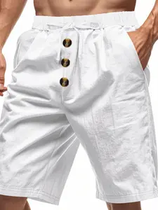 Men's Summer Casual Button-Front Five-Button Shorts, Drawstring Elastic Waistband Design, Lightweight Breathable Shorts for Daily Wear & Travel