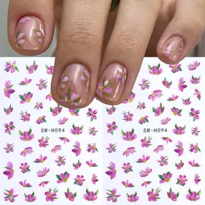 2pcs Pink Floral 3D Nail Art Stickers, Cute Petal Spring Bloom Design, DIY Nail Decals for Women and Girls