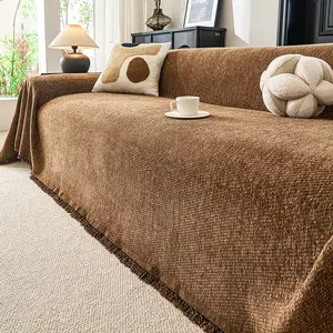 1pc solid color chenille sofa cover, all season pet friendly, fully covered armrests with protective cover, available in multiple colors, suitable for home decoration such as office, bedroom, living room, etc. Sofa blanket, sofa cover, sofa cushion, sofa
