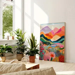 Room Decor 1pc Abstract Colorful Mountain Landscape Canvas Print, Unframed Wall Art for Living Room & Bedroom Decor, Canvas Art Wall Decor,  Perfect for Room Decor