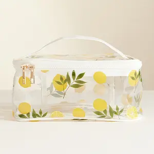 Lemon Print Clear Makeup Bag With Handle