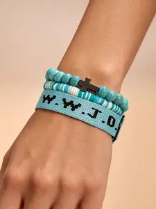 WWJD Letter Design Beaded Bracelet, Fashionable Cross Charm Bracelet for Women & Men, Trendy All-match & Exquisite Jewelry for Birthday Gift, Stacking Bracelet, Bracelet Stack