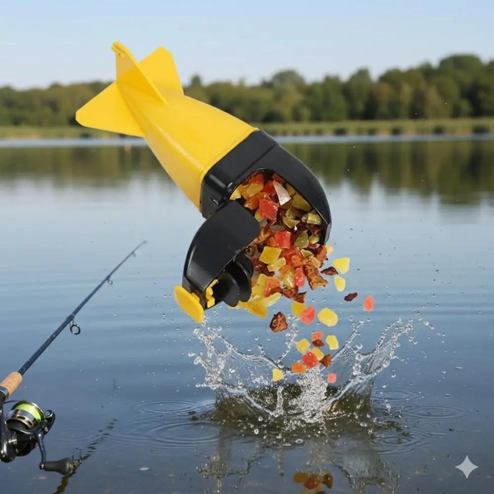 Portable Fishing Bait Launcher Kit with Double-Layer Durable Design and Hanging Holes | Hard Rocket Feeder Cage for Lure Casting | Tackle Storage Container and Accessories.