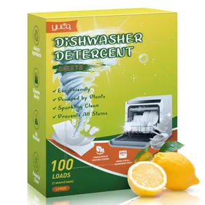 YUCO Dishwasher Detergent Sheets 100 Load Lemon Scent, Liquid-Free Dish Soap Cleaner Strips Eco-Friendly No Plastic Dishwasher Pods Detergent, Use in Dishwasher or Sink, Leaving Dishes Sparkling Clean