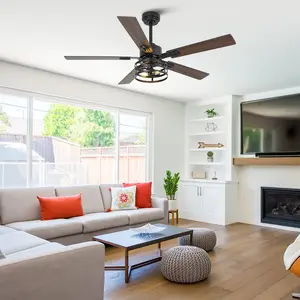 Vaczon 52 Inch DC Motor Industrial Downrod Ceiling Fan with Light and Remote Control