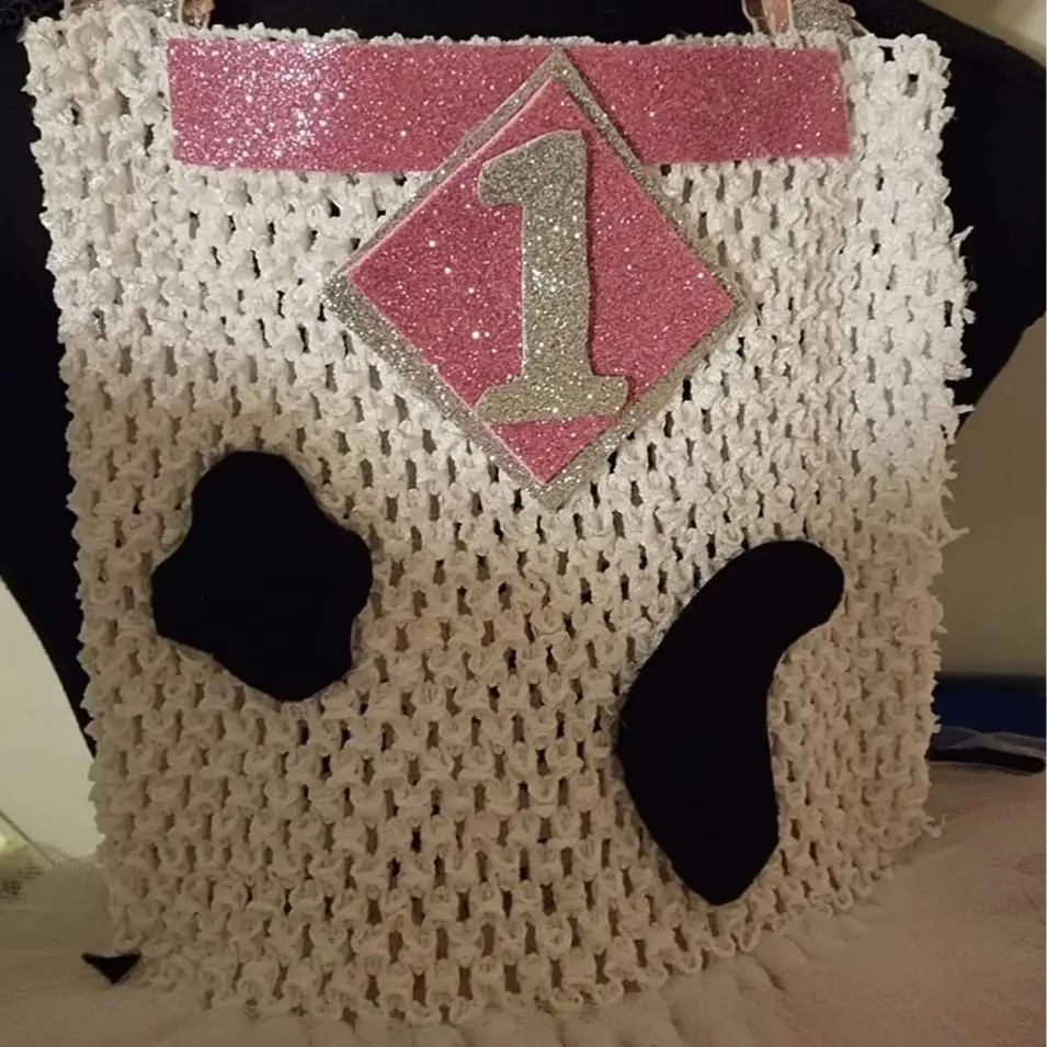 Cow Tutu Dress - Udderly Brave & Barnyard Bold Pink Glitter Number 1 Design for First Birthday Celebration