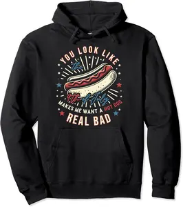 4th of July Playful Hot Dog Humor Quirky Independence Day Pullover Hoodie - Prudencekto Shop 35B0D6BLGNPP