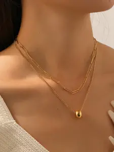 Stainless steel gold double layer chain faceted ball pendant necklace for women Elegant Necklace