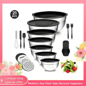 Nifogo Mixing Bowls with Lids Set - 7 Pcs Stainless Steel Mixing Bowls with 3 Grater Attachments,Multifunctional Mixing Bowl Set for Kitchen
