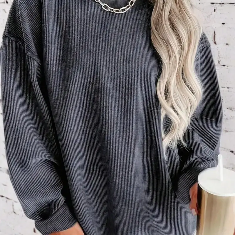 Plus Size Women's Solid Color Fitted Pullover Sweatshirt, Basic Casual Everyday Long Sleeve Round Neck, Fall & Winter Fashion, Comfortable Soft Knitwear Tops, Casual Comfy Top, Knitting, Fabric, Fashion Knitwear Clothing