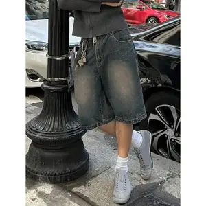 Men's Loose Fit Wide Leg Casual Denim Bermuda Shorts Jorts, Emo Style