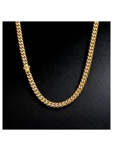 14k Gold Plated Cuban Chain Necklace Bracelet Set, Titanium Steel Waterproof, Hip Hop Style, Unisex, All Seasons, Casual Fashion Jewelry