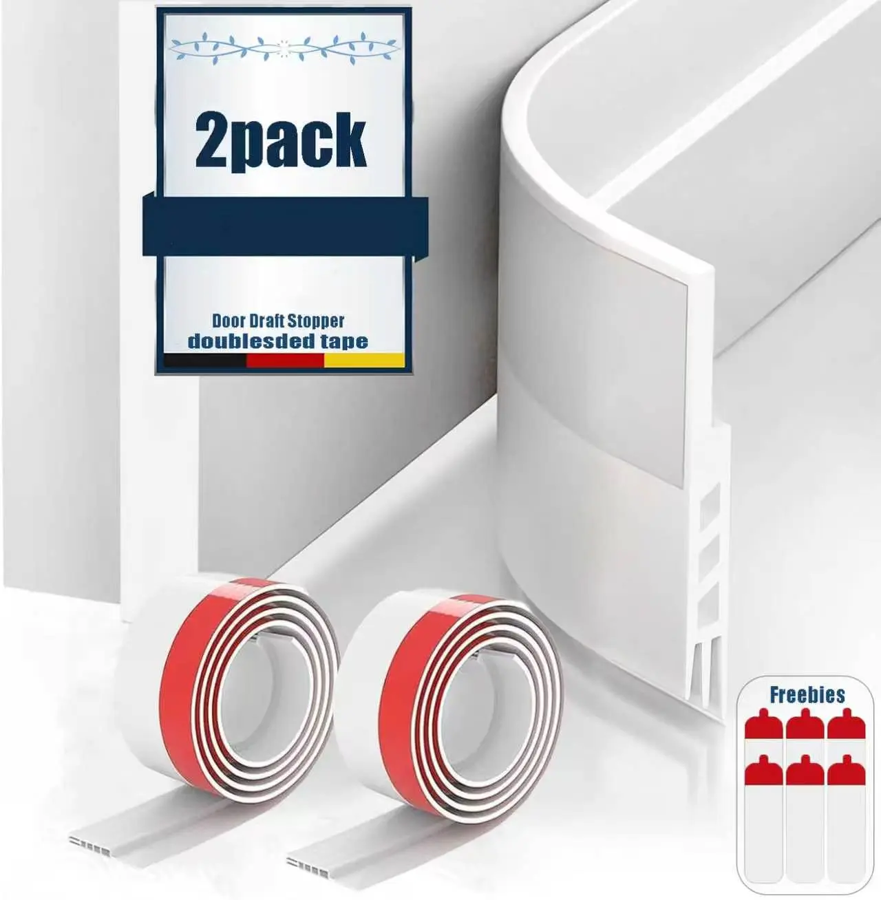 2 Pack Door Draft Stopper, Under Door Sweep for Exterior & Interior Doors, Weather Stripping Door Seal, Garage Window Blocker Noise Cold Air Insulation, Draft Guard White 2" W x 36" L