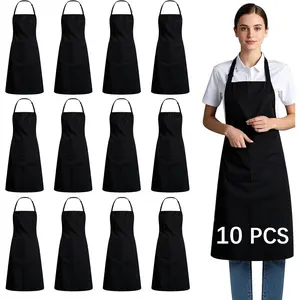 Bib Apron - Unisex Black Aprons 2 Pockets Cooking Kitchen Apron for Chef,BBQ Drawing aprons black (10 PCS)