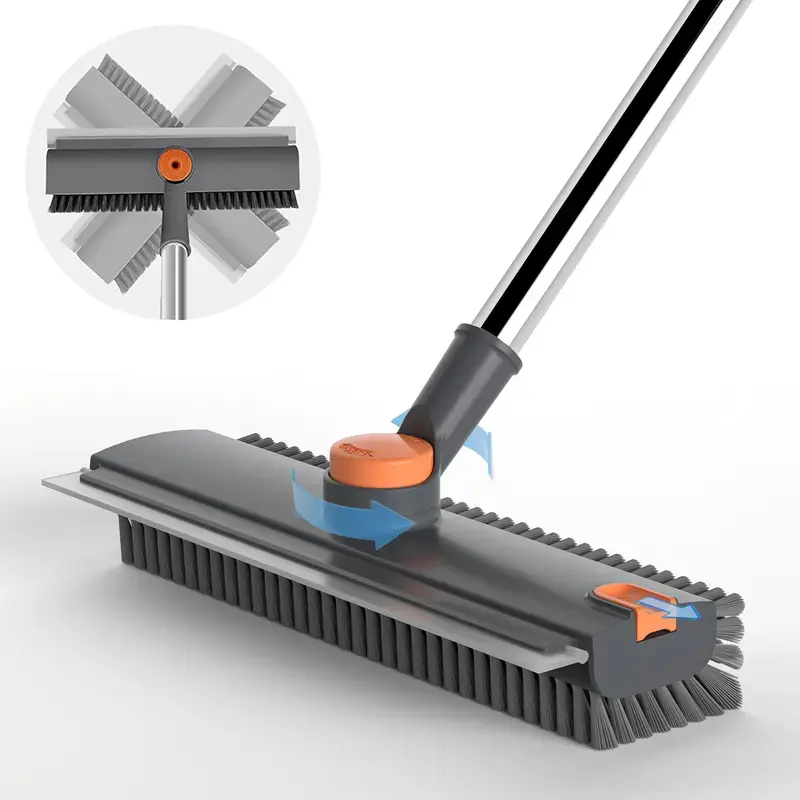 Floor Scrub Brush with Long Handle, cleaning brush,3 in 1 Scrape and Heavy-Duty Stiff Bristle Scrubber Brush for Cleaning Shower Bathroom, Patio, Garage, Kitchen, Wall and Deck