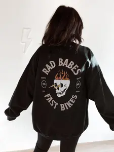 Rad babes Fast Bikes Sweatshirt, Vintage inspired Crewneck, motorcycle feminist girl power sweatshirt