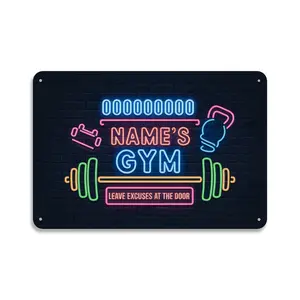 Neon Signs Gym Fitness Workout  Tin Sign， Vintage Gym Neon Lights Metal Sign Print Aesthetic Room Decoration for Home Bedroom Kitchen Dorm Bathroom Wall Decor 8 X 12 ， Easy to Hang